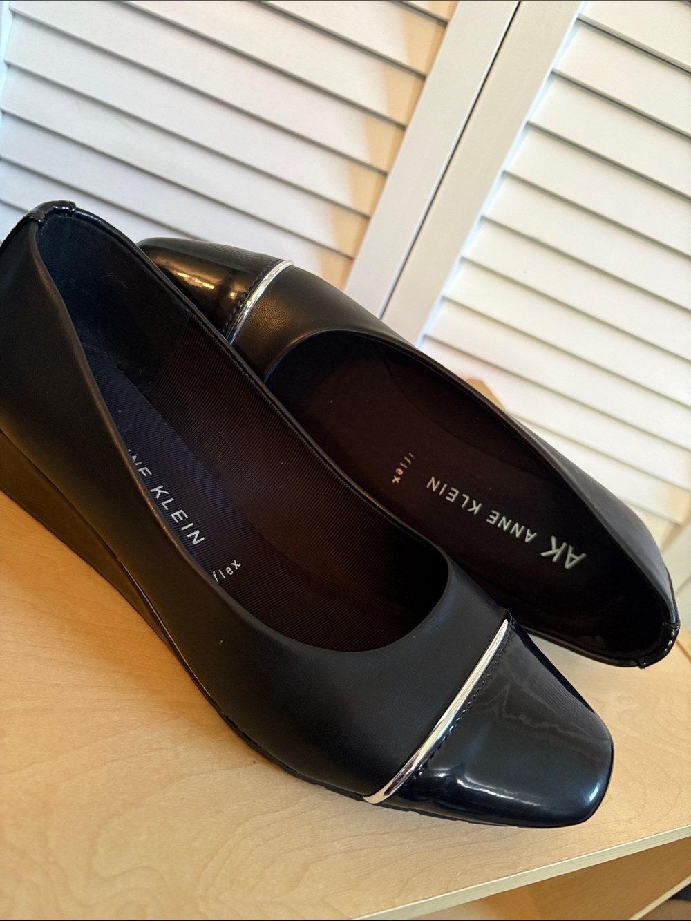 Anne Klein Black Wedge Flats with Silver Accent